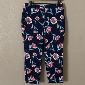 Lands' End Women's Blue Floral Mid Rise Straight Leg Chino Crop Pants Capri SZ 8